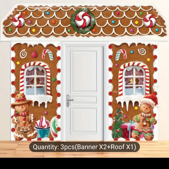 Festive Gingerbread House Door Cover Set, NWT - Picture 1 of 5